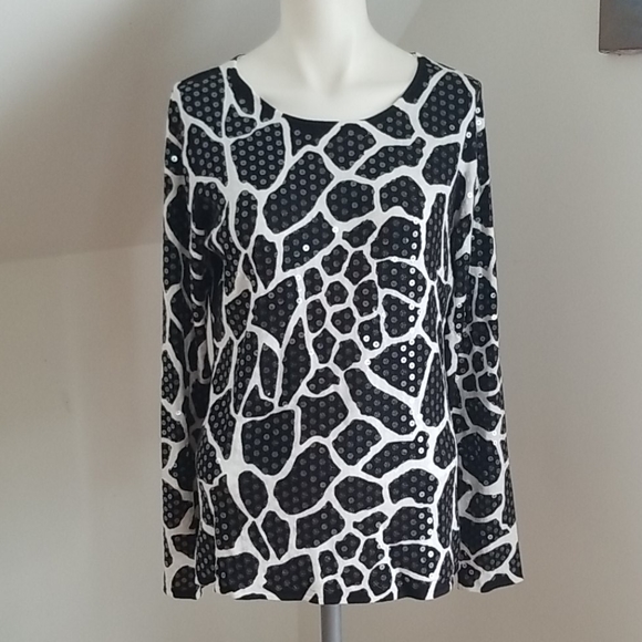 INC Giraffe black/white Sequined embellished Knit Long-sleeve Sweater, Size SP - Picture 5 of 14